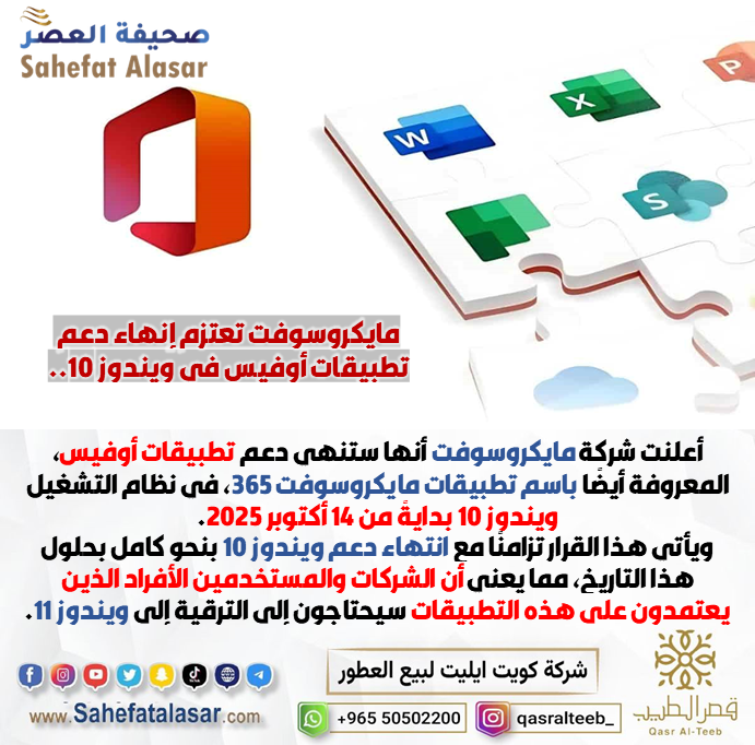 مايكروسوفت تعتزم إنهاء دعم تطبيقات أوفيس في ويندوز 10..