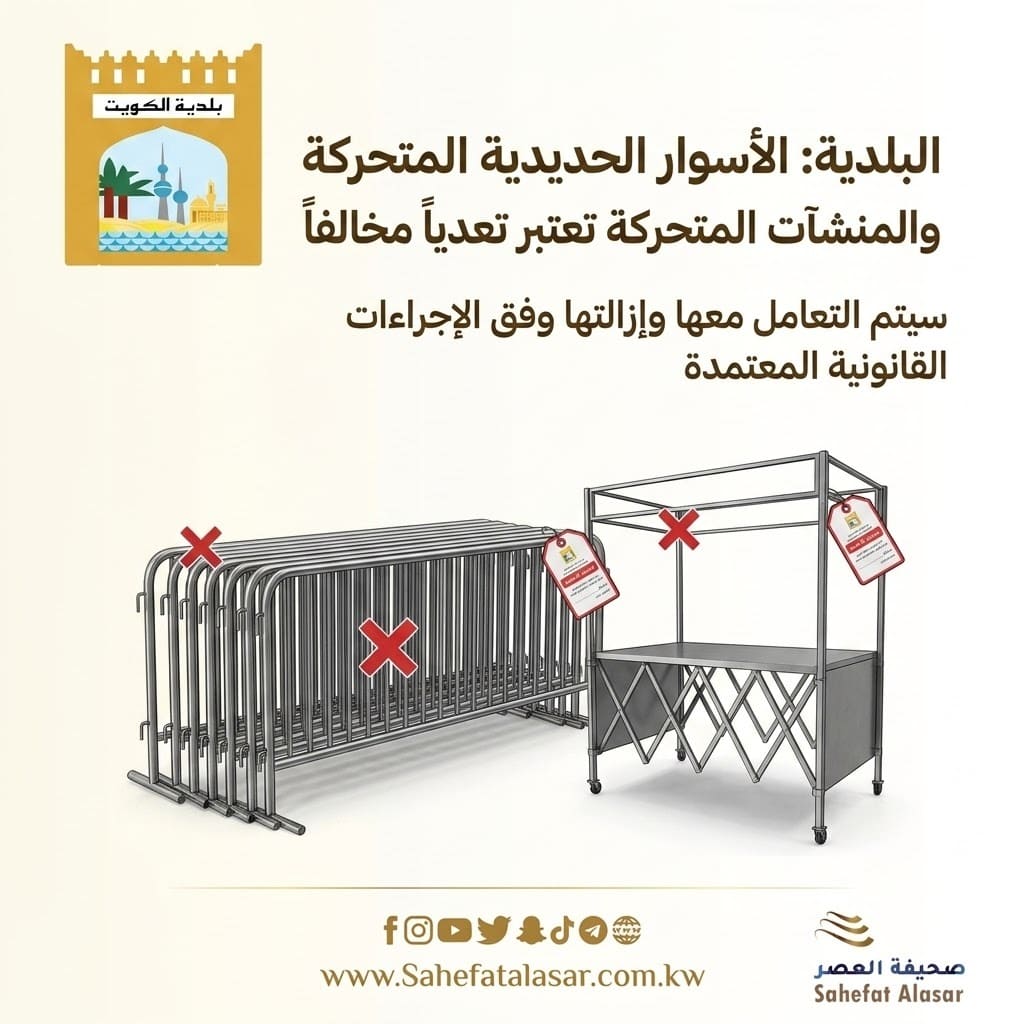 البلدية: الأسوار الحديدية المتحركة والمنشآت المتحركة تعتبر تعدياً مخالفاً -سيتم التعامل معها وإزالتها وفق الإجراءات القانونية المعتمدة..